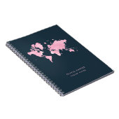 Blush Pink Watercolor Weltkarte für Navy Blue Notizblock (Rechte Seite)