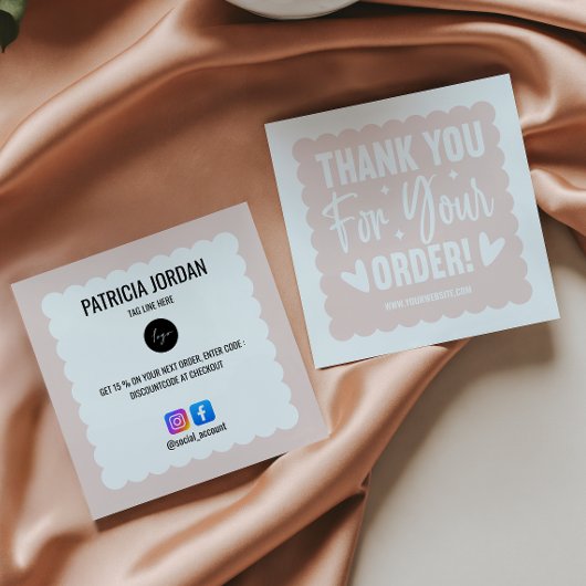 Blush Pink Wave Order Danke LOGO Social Icon Quadratische Visitenkarte