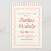 Blush Pink Wavy Border Wedding Einladung (Vorne/Hinten)