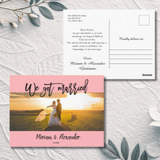 Blush Pink We eloped Wedding announcement Postcard Postkarte