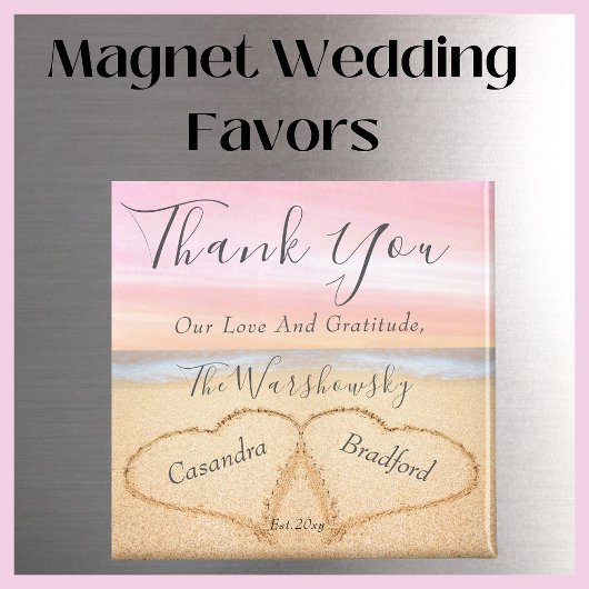 Blush Pink Wedding 2 Heart Sand Gastgeschenk Hochz Magnet