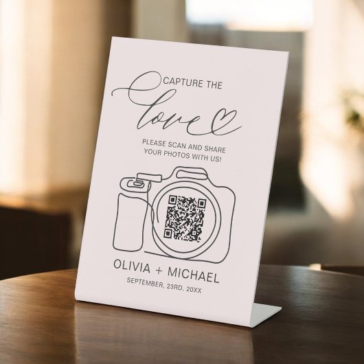 Blush Pink Wedding Capture the Liebe QR Code Sockelschild