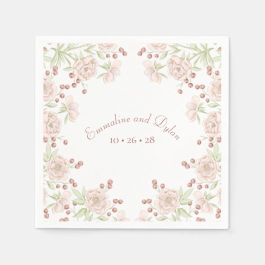 Blush Pink Wedding Floral Serviette (Vorderseite)