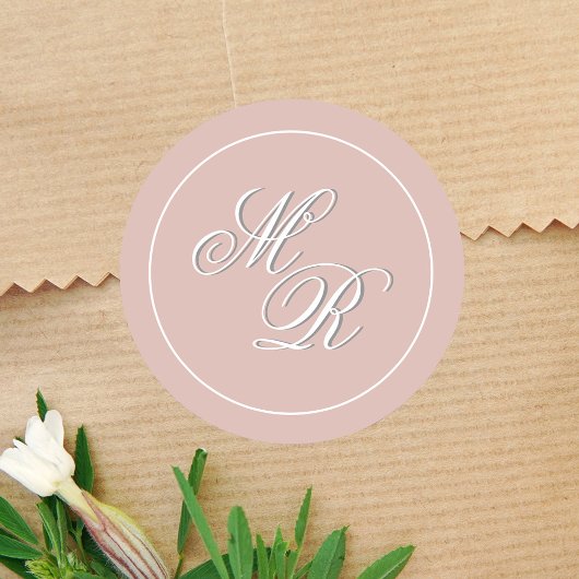 Blush Pink Wedding Monogram Custom Runder Aufkleber