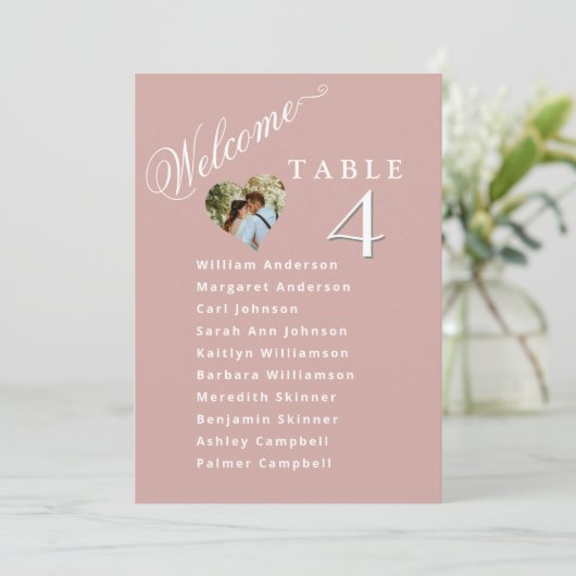 Blush Pink Wedding Plan Karten Gastnamen (Stehend Vorderseite)