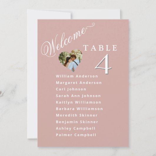 Blush Pink Wedding Plan Karten Gastnamen (Rückseite)