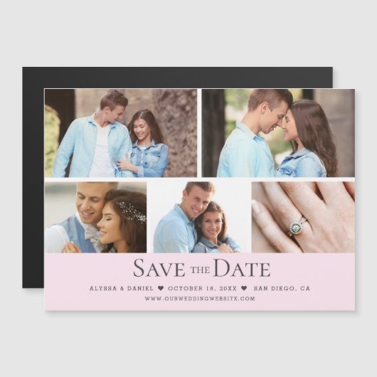 Blush pink Wedding Save the Date Photo Grid  Magneteinladung (Vorne/Hinten)
