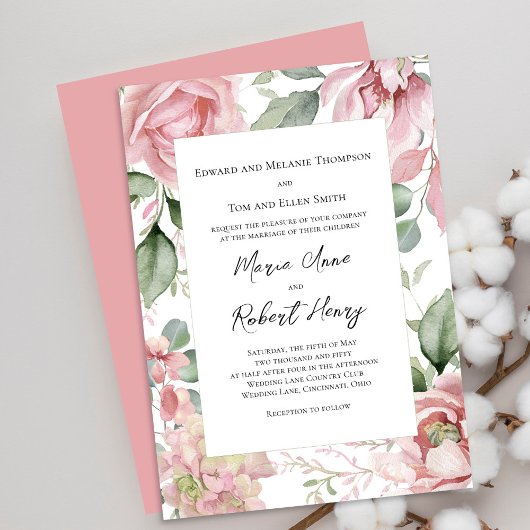 Blush Pink Wedding Watercolor Floral Einladung