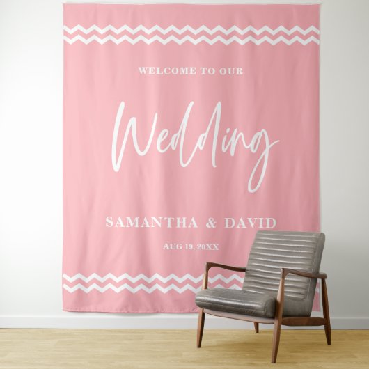 Blush Pink Wedding Welcome Sign Backdrop Wandteppich (Beispiel)