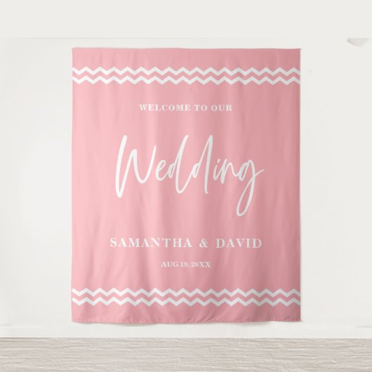 Blush Pink Wedding Welcome Sign Backdrop Wandteppich (Vorderseite)