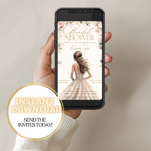 Blush Pink Wedgown Dress Floral Brautparty Einladung