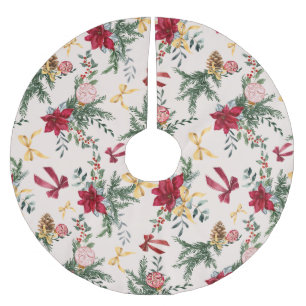 Blush Pink Weihnachten Botanisches Grün Muster Polyester Weihnachtsbaumdecke