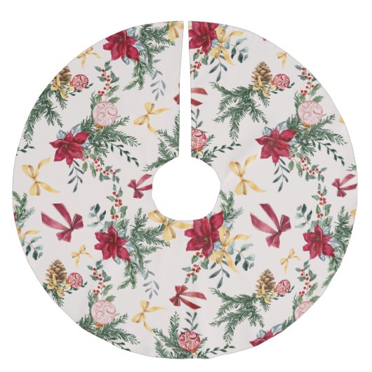 Blush Pink Weihnachten Botanisches Grün Muster Polyester Weihnachtsbaumdecke (Vorderseite)