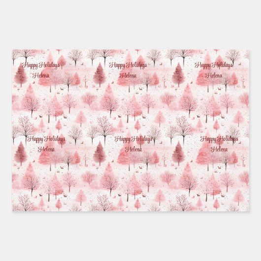 Blush Pink Weihnachtsbaum Poinsettia Custom Geschenkpapier Set (Vorderseite 3)