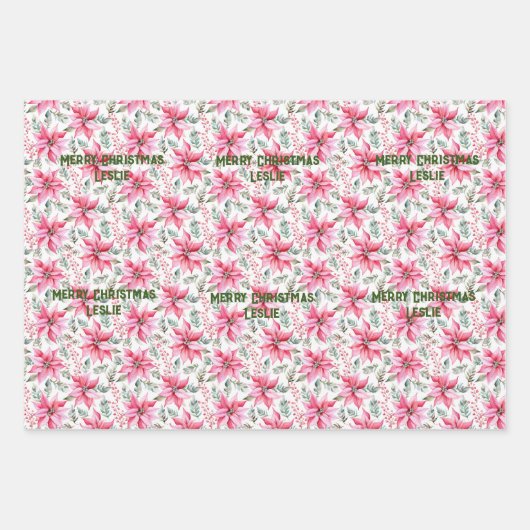 Blush Pink Weihnachtsbaum Poinsettia Custom Geschenkpapier Set (Vorderseite 2)