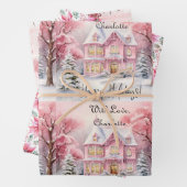 Blush Pink Weihnachtsbaum Poinsettia Custom Geschenkpapier Set (Beispiel)