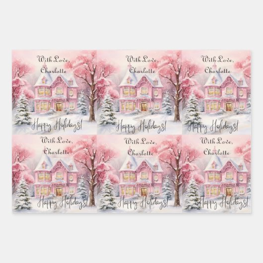 Blush Pink Weihnachtsbaum Poinsettia Custom Geschenkpapier Set (Vorderseite)