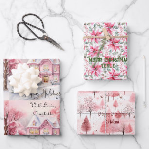 Blush Pink Weihnachtsbaum Poinsettia Custom Geschenkpapier Set