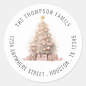 Blush Pink Weihnachtsbaum Rücksendeadresse Runder Aufkleber (Vorderseite)