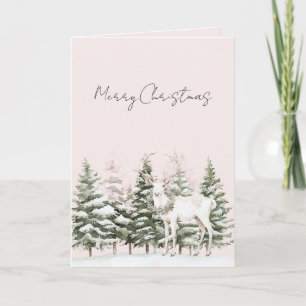 Blush Pink Weihnachtsbaumen Hirsch im Schnee Karte