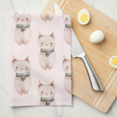 Blush Pink Weihnachtskatzen Geschirrtuch (Viertel Falte)