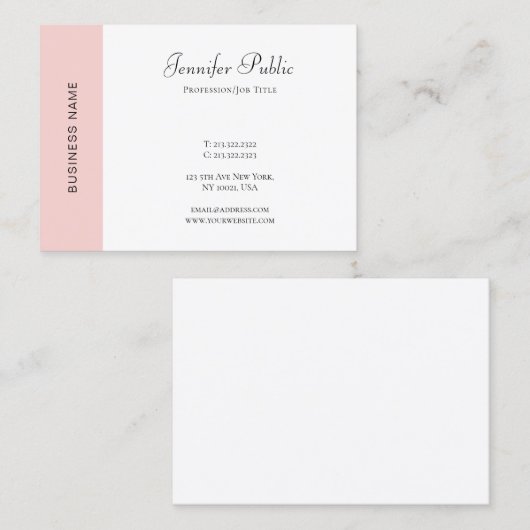 Blush Pink Weiß Modernes einfaches Template Elegan Visitenkarte (Vorne/Hinten)