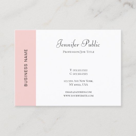 Blush Pink Weiß Modernes einfaches Template Elegan Visitenkarte (Vorderseite)