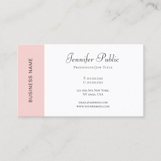Blush Pink Weiß Modernes einfaches Template Elegan Visitenkarte (Vorderseite)