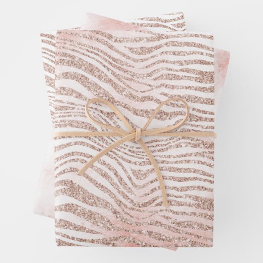 Blush Pink Weißer Glitzer Zebra Gold Confetti Geschenkpapier Set (Beispiel)