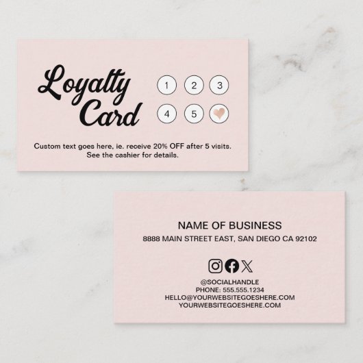 Blush Pink Weißer Minimal Moderner Salon Business Treuekarte (Vorne/Hinten)