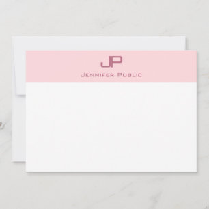Blush Pink Weißes einfaches Template Elegantes Mon Mitteilungskarte