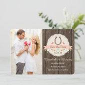 BLUSH PINK Western Horseshoe Save the Date Karte (Stehend Vorderseite)