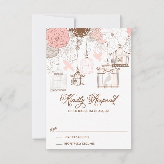 Blush Pink Whimsical Birdcages RSVP Card Karte (Vorderseite)