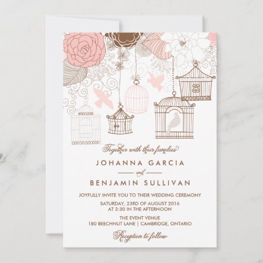 Blush Pink Whimsical Birdcages Wedding Einladung (Vorderseite)