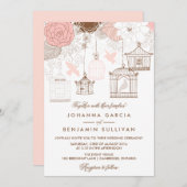 Blush Pink Whimsical Birdcages Wedding Einladung (Vorne/Hinten)