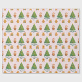 Blush Pink Whimsical Santa Gingerbread Christmas Geschenkpapier (Flach)