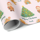Blush Pink Whimsical Santa Gingerbread Christmas Geschenkpapier (Rolleneckpunkt)