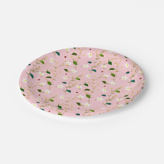 Blush Pink Whimsical Spring Flowers Blossom Pappteller (Schrägansicht)