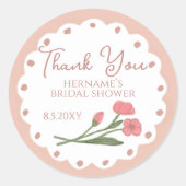 Blush Pink Whimsical Thank You Bridal Shower 01 Runder Aufkleber (Vorderseite)