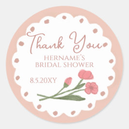 Blush Pink Whimsical Thank You Bridal Shower 01 Runder Aufkleber