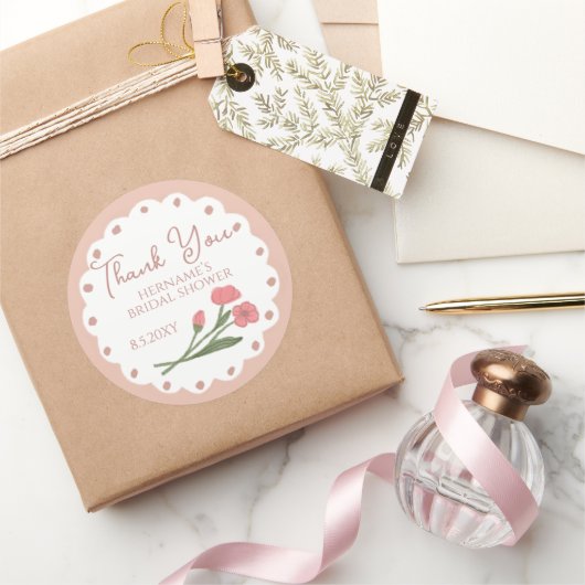 Blush Pink Whimsical Thank You Bridal Shower 01 Runder Aufkleber (Schenken)