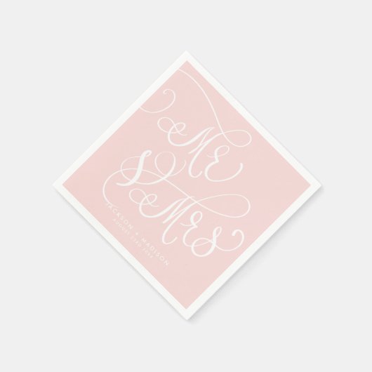 Blush Pink Whimsikskript | Mr. und Mrs. Wedding Serviette (Ecke)