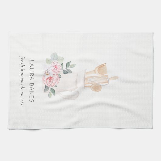 Blush Pink Whisk Spatula Floral Baking Utensitäten Geschirrtuch (Horizontal)