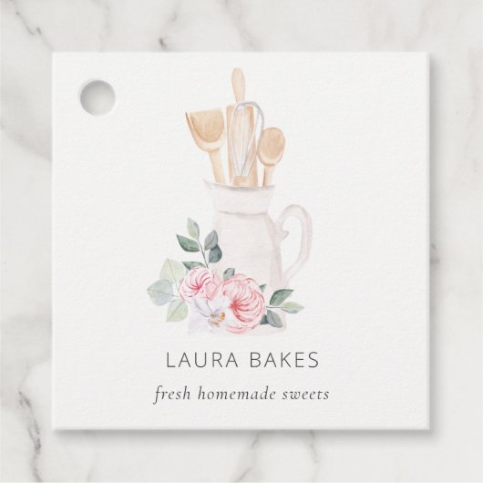 Blush Pink Whisk Spatula Spoons Backen Utensiden Geschenkanhänger (Vorderseite)