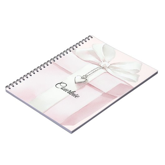Blush Pink White Bow Geschenk Herz Charm Notizblock (Linke Seite)