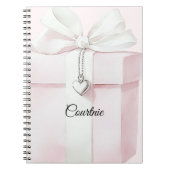 Blush Pink White Bow Geschenk Herz Charm Notizblock (Vorderseite)