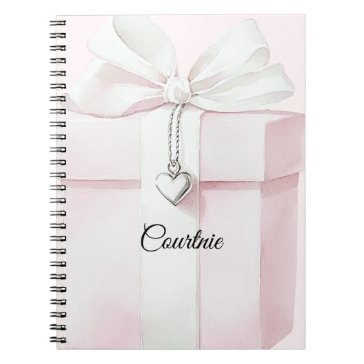 Blush Pink White Bow Geschenk Herz Charm Notizblock (Vorderseite)