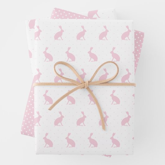 Blush Pink & White Bunnies mit Mini Dots Muster. Geschenkpapier Set (Beispiel)