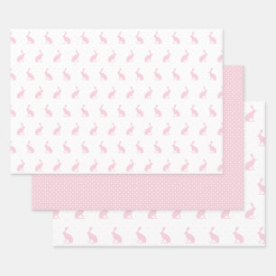 Blush Pink & White Bunnies mit Mini Dots Muster. Geschenkpapier Set