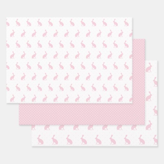 Blush Pink & White Bunnies mit Mini Dots Muster. Geschenkpapier Set (Set)